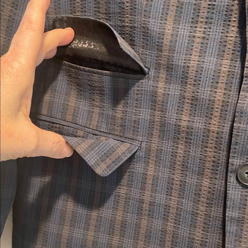 John Varvatos Dark Navy Plaid Sport Double Button 3 Pocket Back Flaps Jacket